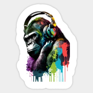 Gorilla Painting Listening to Music Sticker